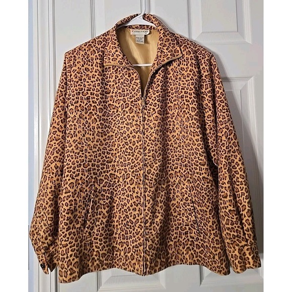 Zip-Up Jackets & Blazers - Ashlyn Kate Womans Zipup Leopard Jacket Size Large With Front Pocket